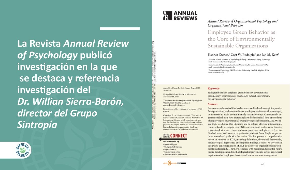La Revista Annual Review  of Psychology publicó investigación en la que  se destaca y referencia  investigación del  Dr. Willian Sierra-Barón, director del Grupo Sintropía