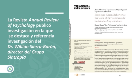 La Revista Annual Review  of Psychology publicó investigación en la que  se destaca y referencia  investigación del  Dr. Willian Sierra-Barón, director del Grupo Sintropía